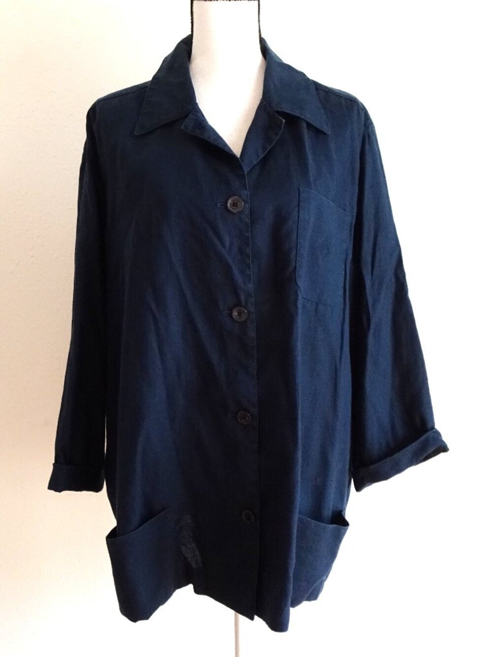 Ralph Lauren Button-Up Shirt Women’s Plus Size 2X Navy Blue Linen Shacket